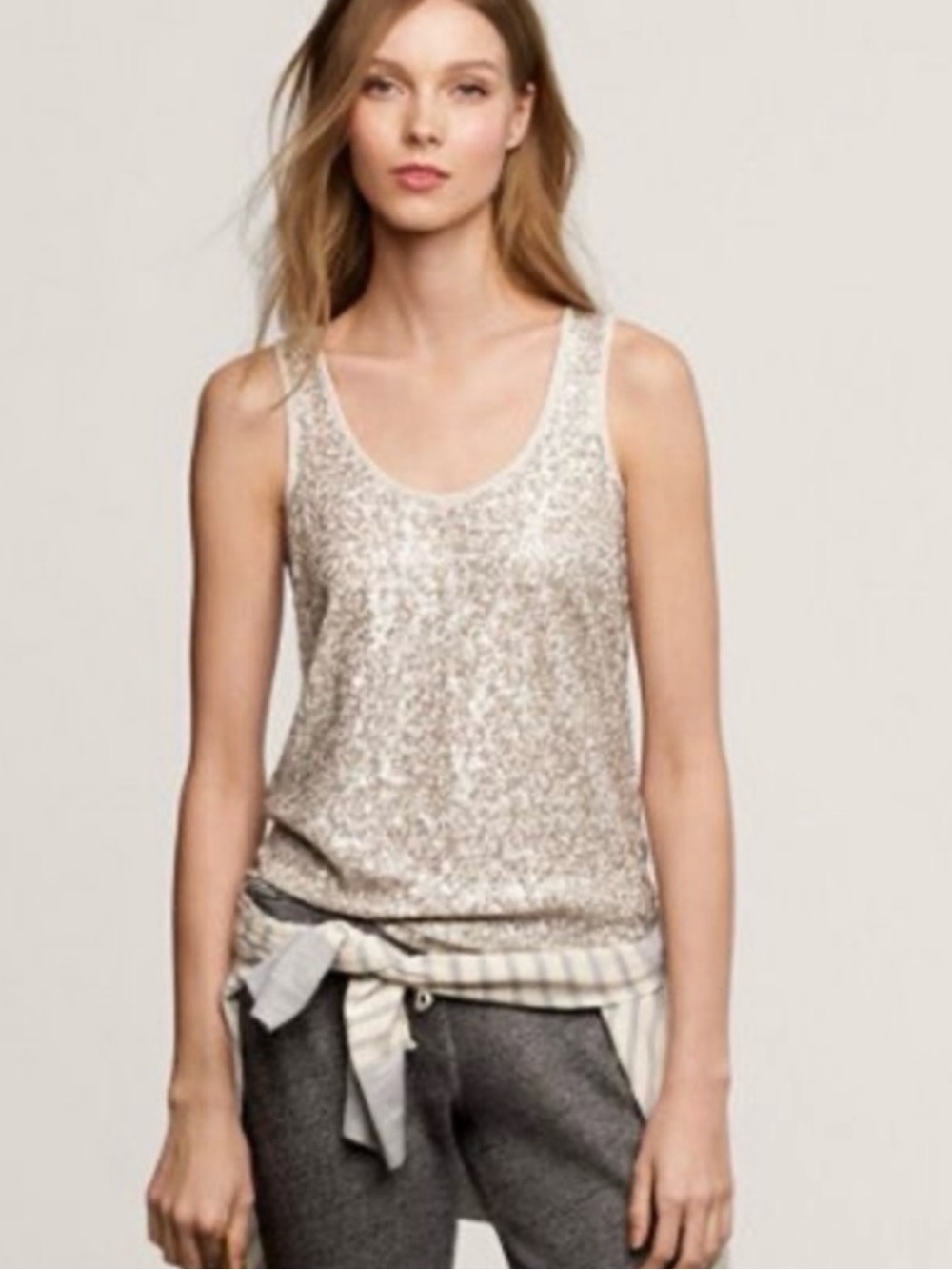 J. Crew Sequin Scoop Tank - Champagne